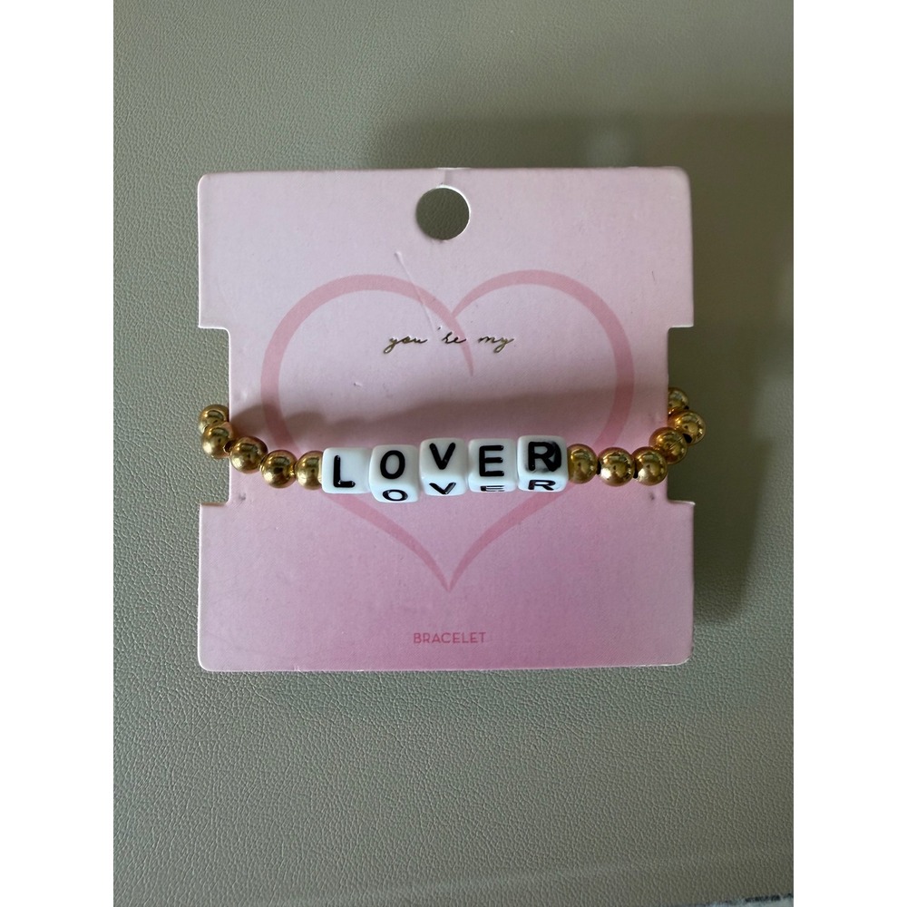 You're My Lover Gold Beaded Stretch Bracelet White‎ Letter Beads IDH0224-6022